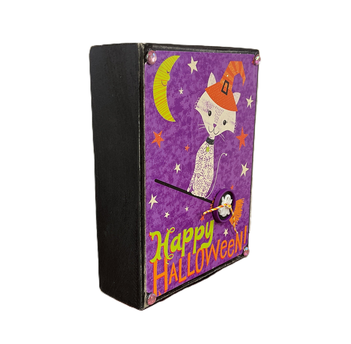 AGSD Halloween Decor - Cute White Witch Cat Wood Box Sign