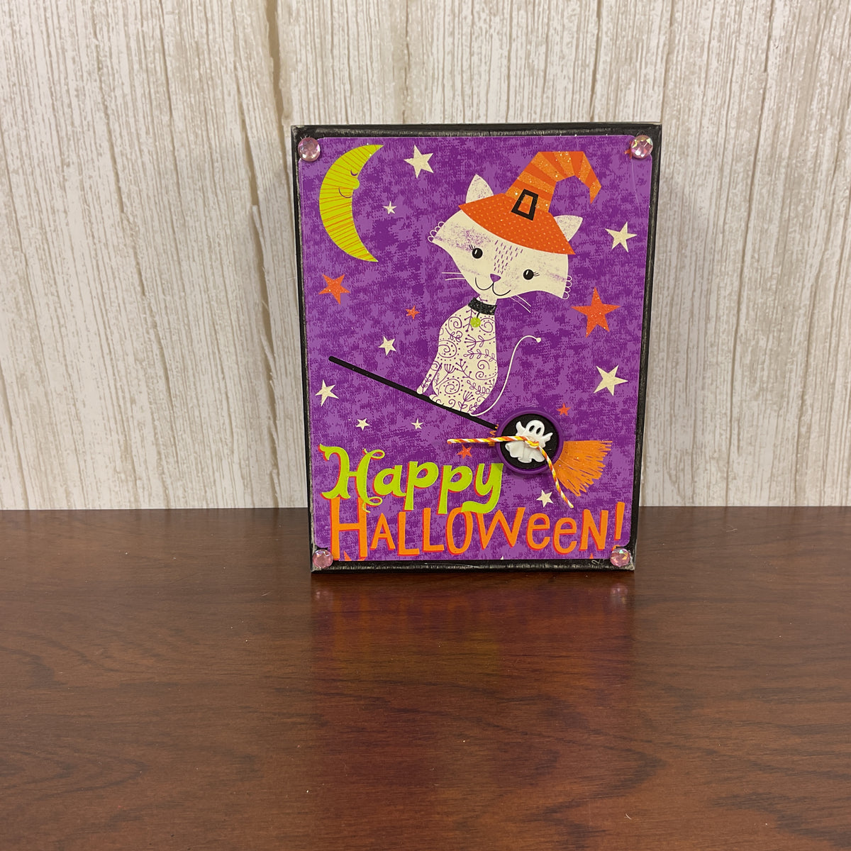 AGSD Halloween Decor - Cute White Witch Cat Wood Box Sign