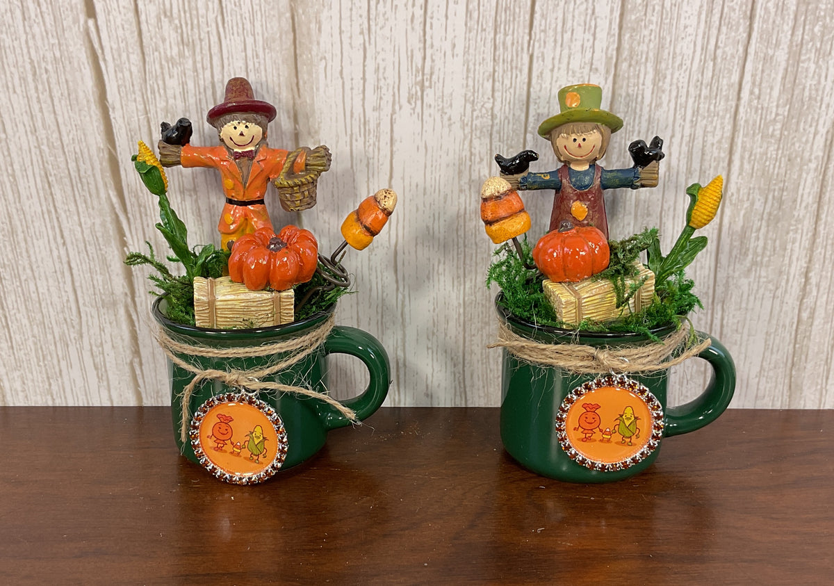AGSD Halloween Fall Home Decor - Candy Corn Scarecrow Mini Mug Display