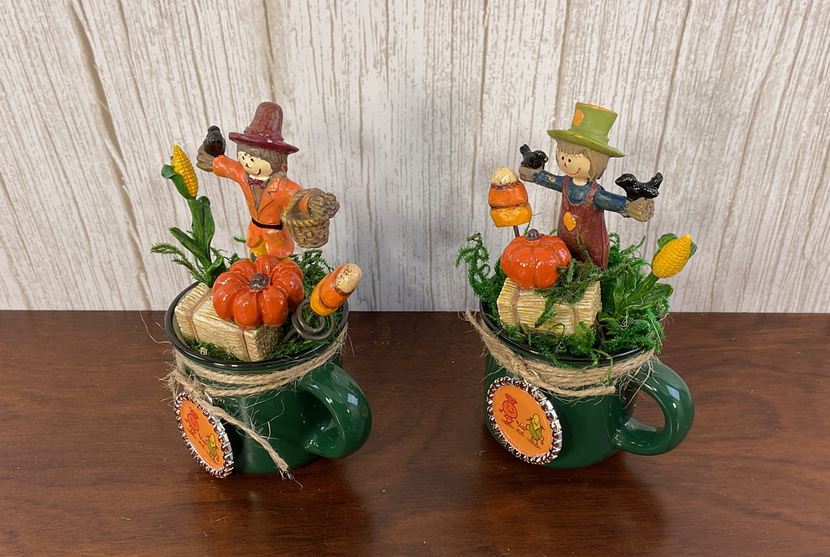 AGSD Halloween Fall Home Decor - Candy Corn Scarecrow Mini Mug Display