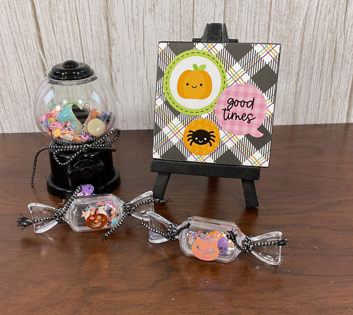 AGSD Halloween Decor - Bright Color Easel Sign Gumball Candy Tier Tray 4pc