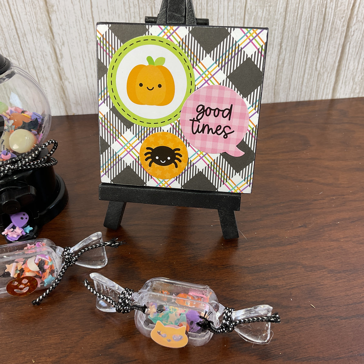 AGSD Halloween Decor - Bright Color Easel Sign Gumball Candy Tier Tray 4pc