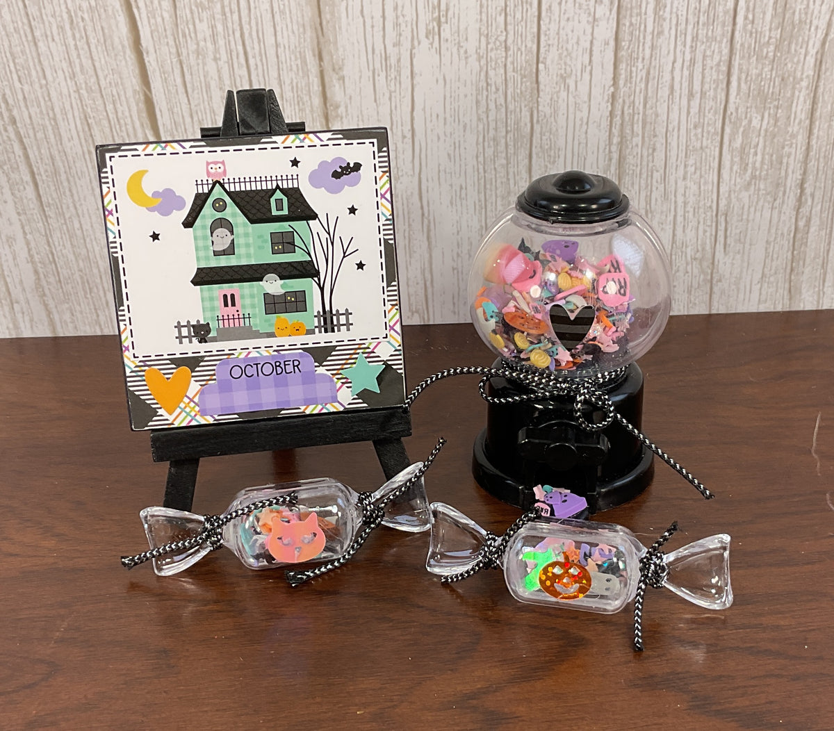 AGSD Halloween Decor - Bright Color Easel Sign Gumball Candy Tier Tray 4pc