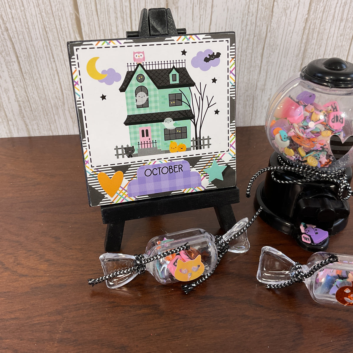 AGSD Halloween Decor - Bright Color Easel Sign Gumball Candy Tier Tray 4pc