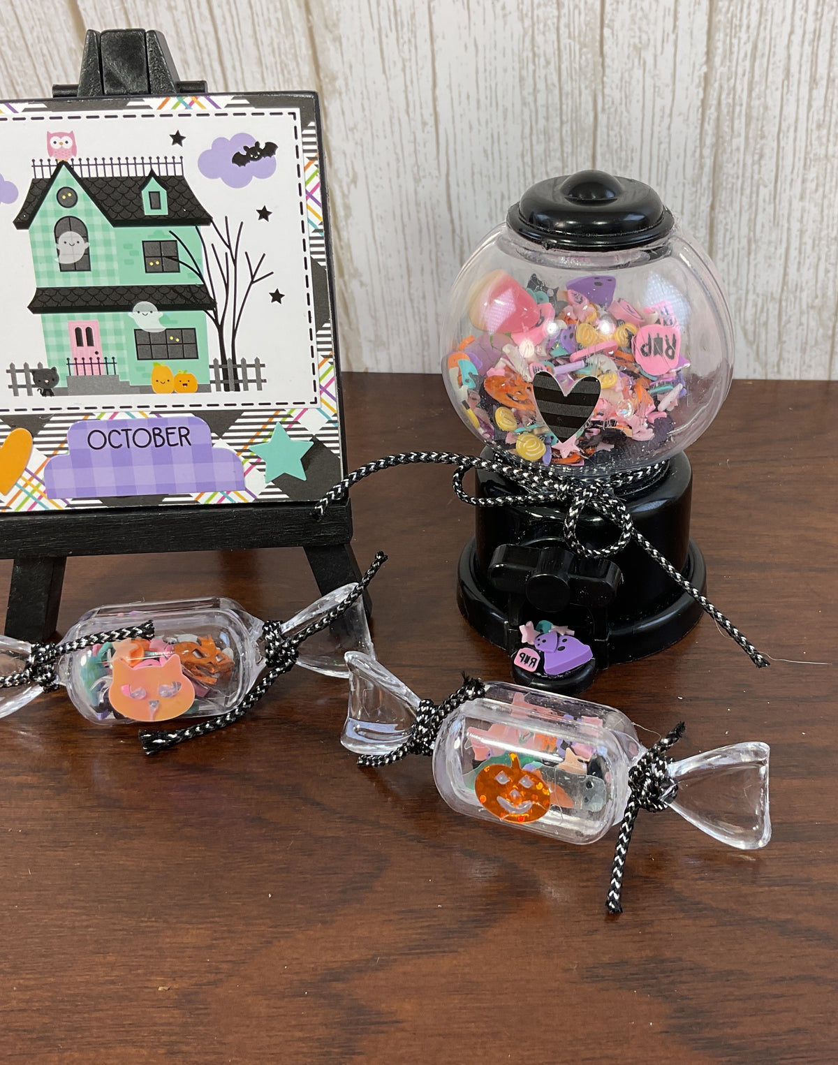 AGSD Halloween Decor - Bright Color Easel Sign Gumball Candy Tier Tray 4pc