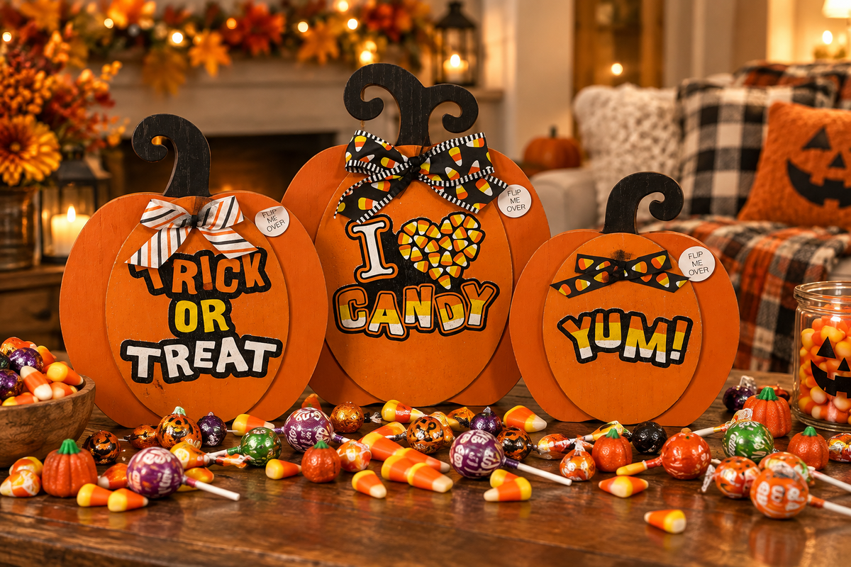 AGSD Halloween Decor - Large Chunky Wood Whimsy Pumpkins 3pc Set