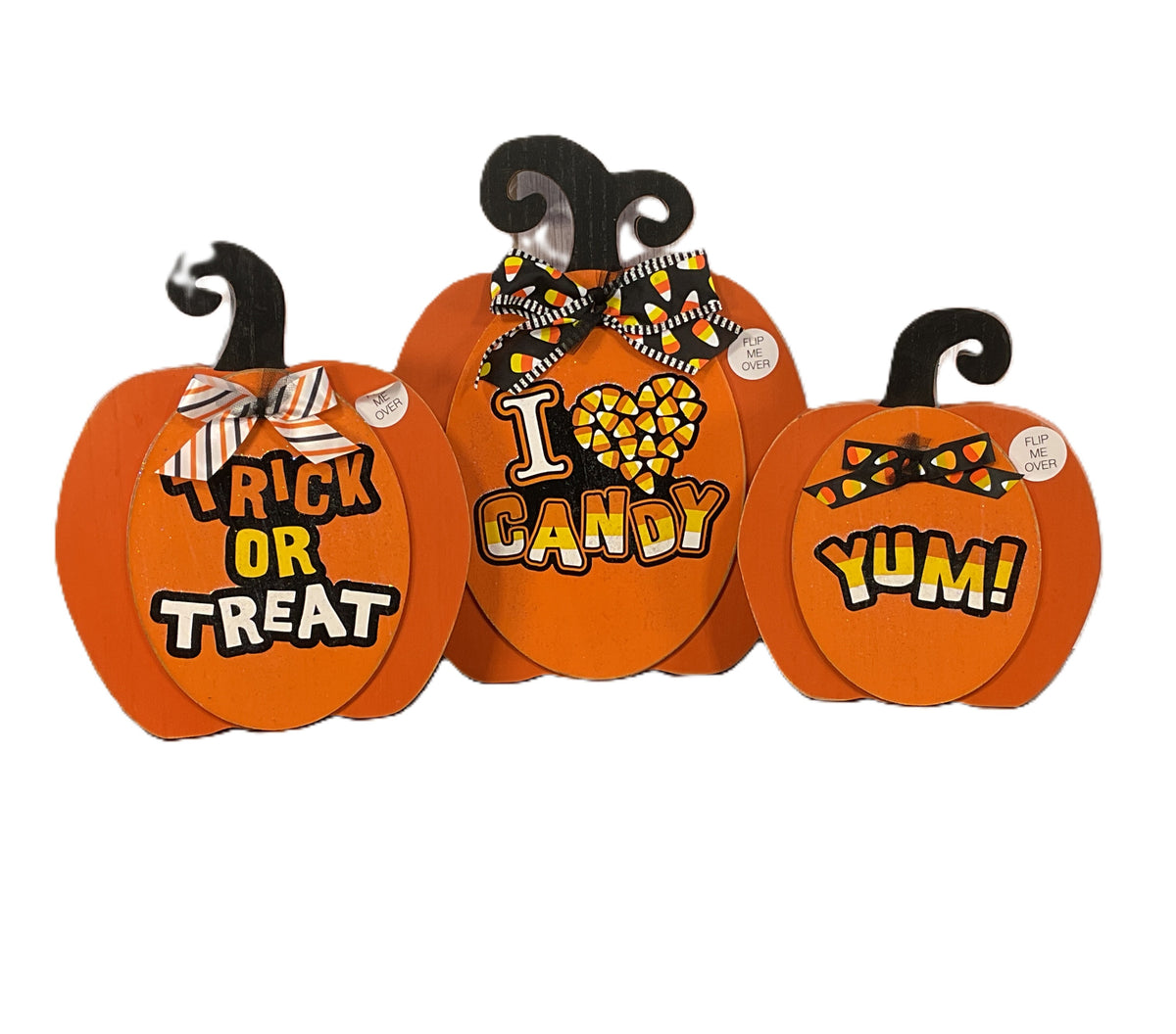 AGSD Halloween Decor - Large Chunky Wood Whimsy Pumpkins 3pc Set