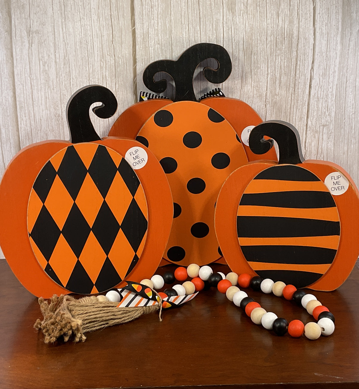 AGSD Halloween Decor - Large Chunky Wood Whimsy Pumpkins 3pc Set