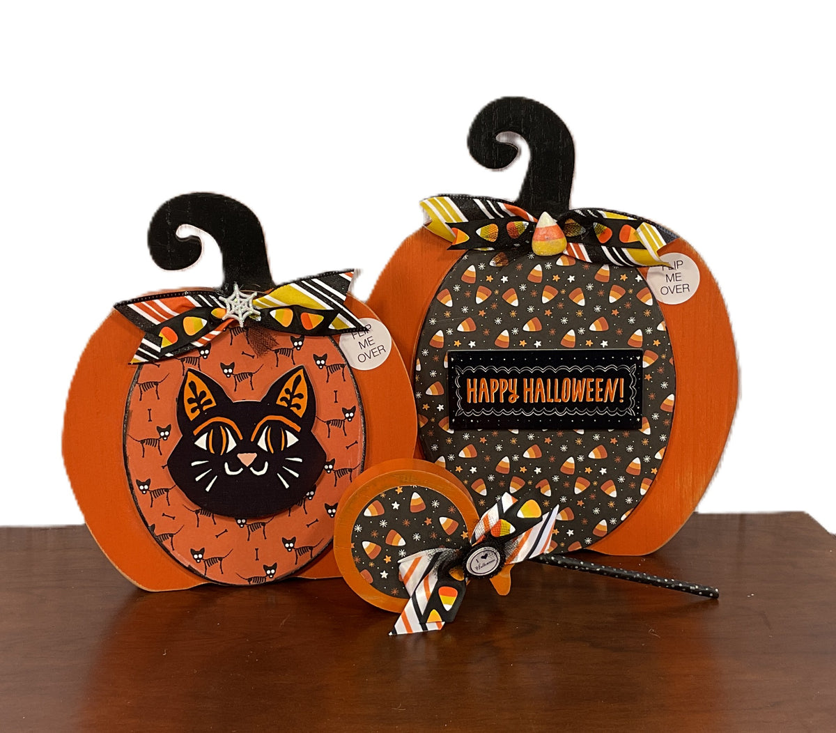 AGSD Halloween Decor - Large Chunky Wood Whimsy Pumpkins 3pc Set