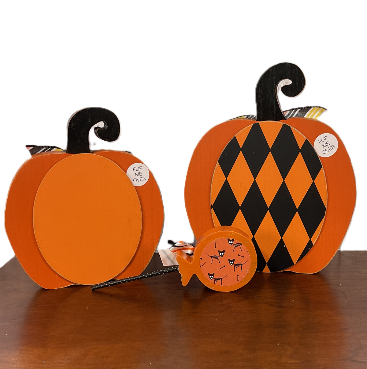AGSD Halloween Decor - Large Chunky Wood Whimsy Pumpkins 3pc Set