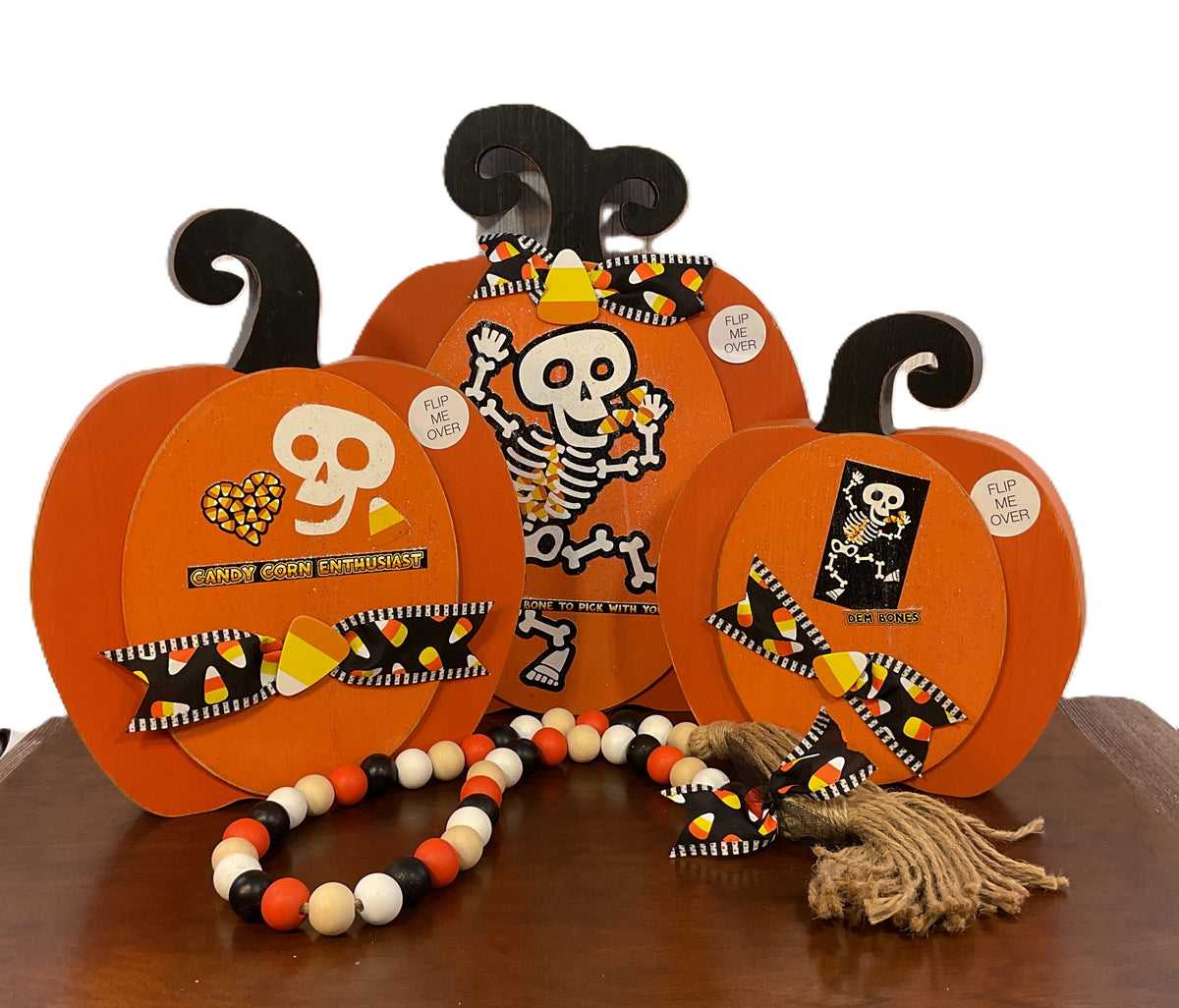AGSD Halloween Decor - Large Chunky Wood Whimsy Pumpkins 3pc Set
