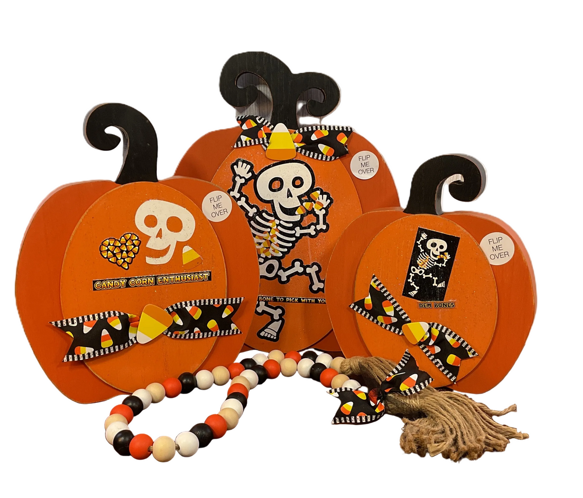AGSD Halloween Decor - Large Chunky Wood Whimsy Pumpkins 3pc Set