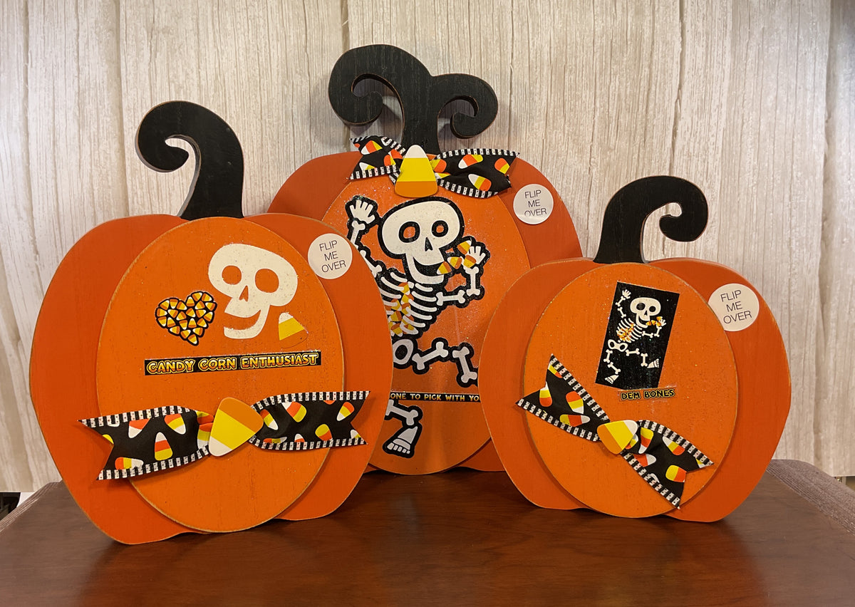 AGSD Halloween Decor - Large Chunky Wood Whimsy Pumpkins 3pc Set