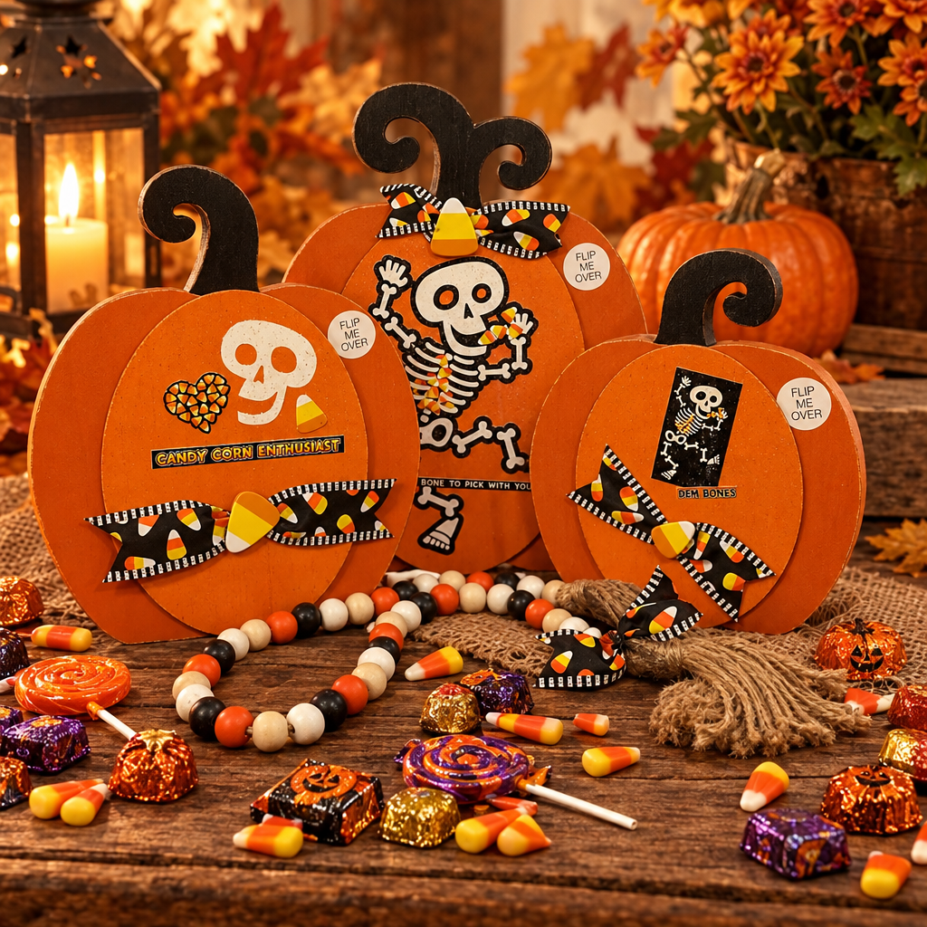 AGSD Halloween Decor - Large Chunky Wood Whimsy Pumpkins 3pc Set