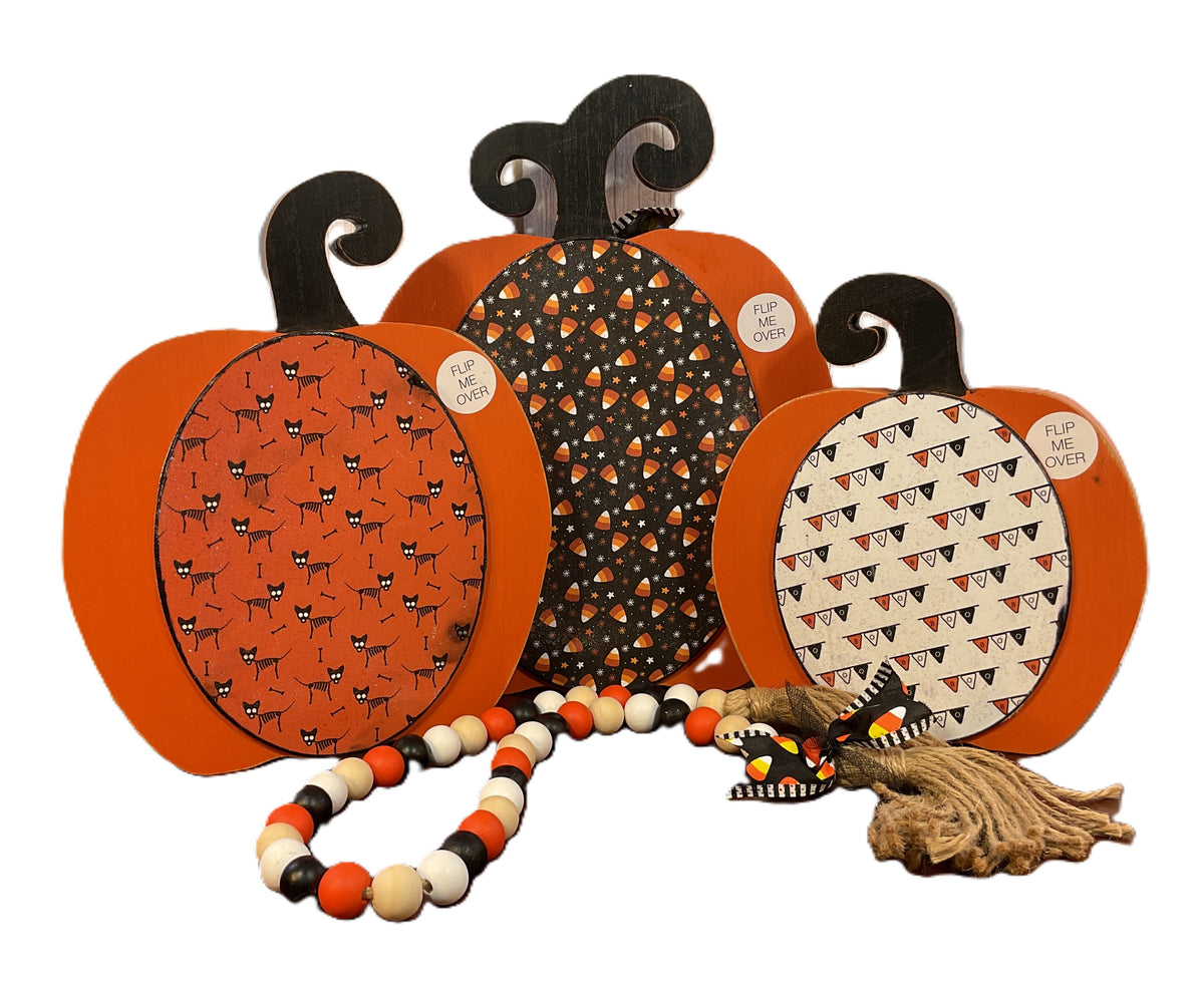 AGSD Halloween Decor - Large Chunky Wood Whimsy Pumpkins 3pc Set
