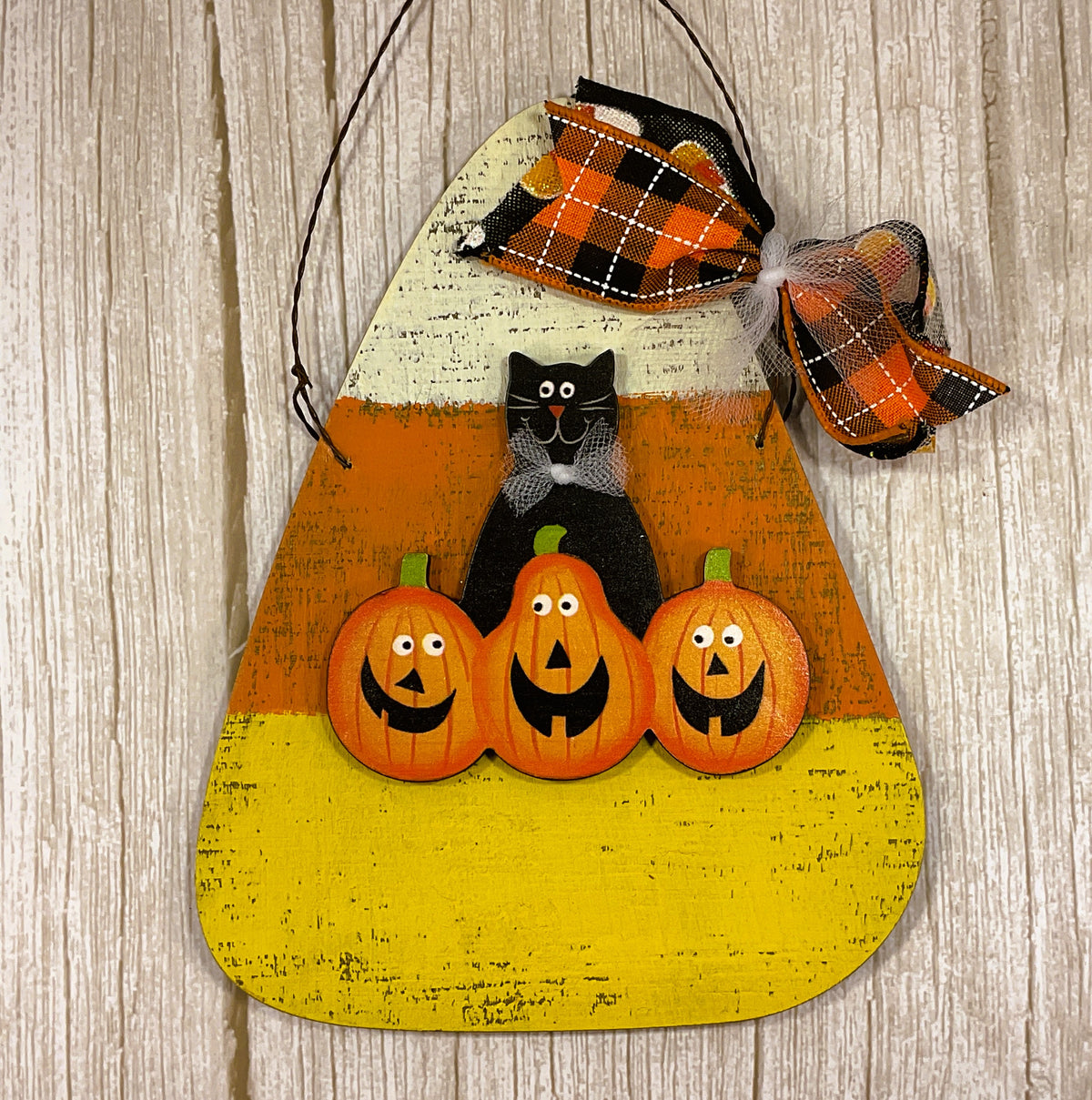 AGSD Halloween Decor - Cute Black Cat Pumpkin Candy Corn Wall Door Sign