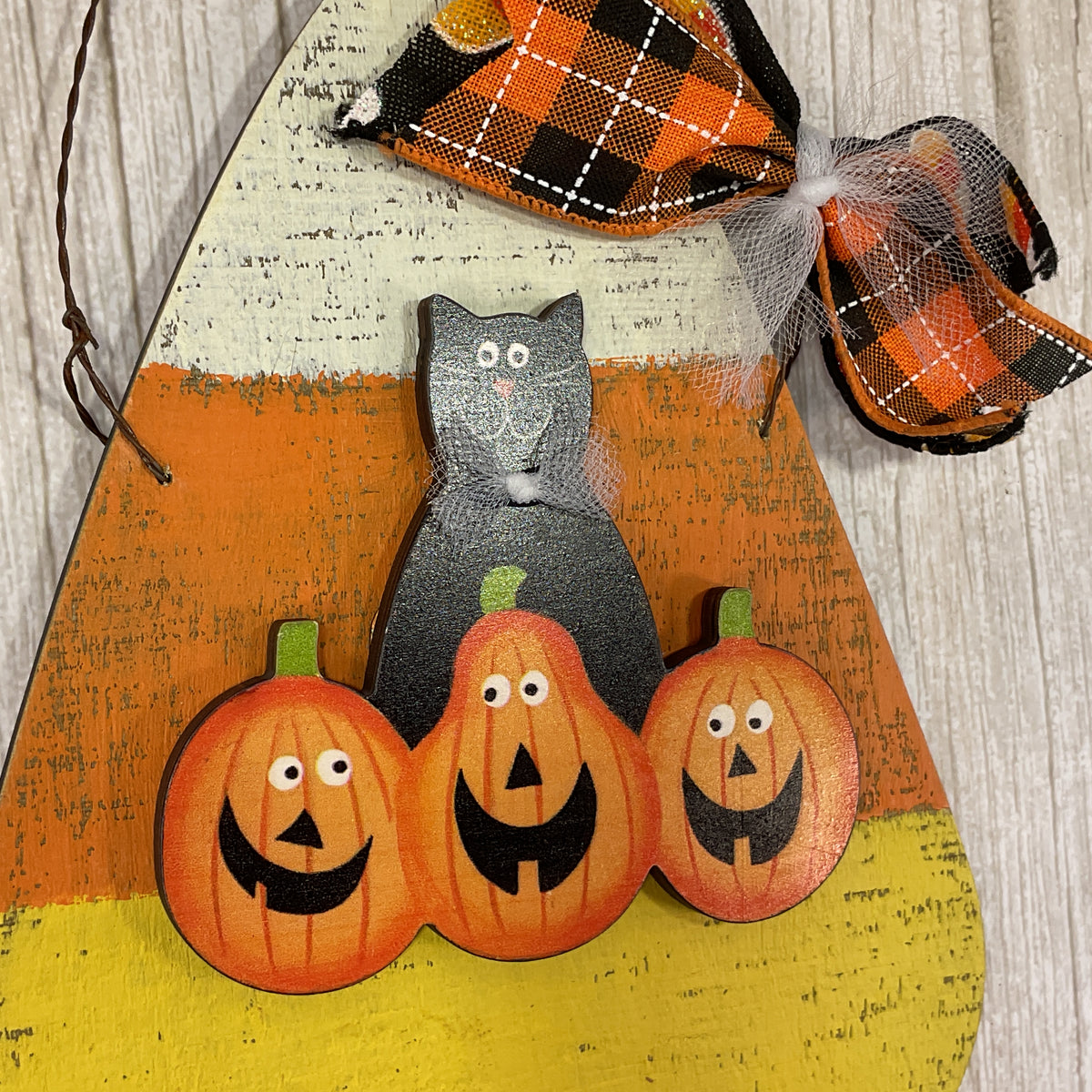 AGSD Halloween Decor - Cute Black Cat Pumpkin Candy Corn Wall Door Sign