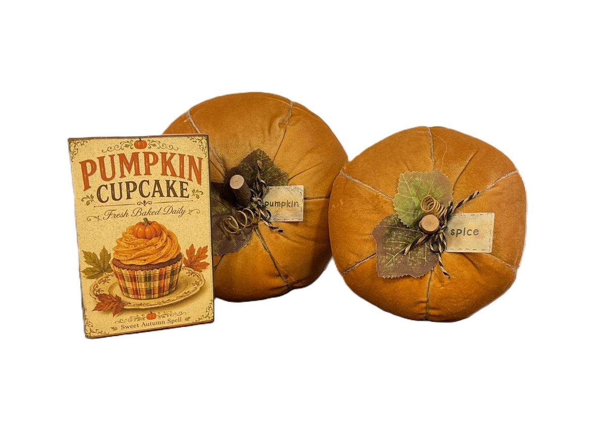 AGSD Fall Home Decor - Soft Orange Velvet  Spice Pumpkins Various Designs