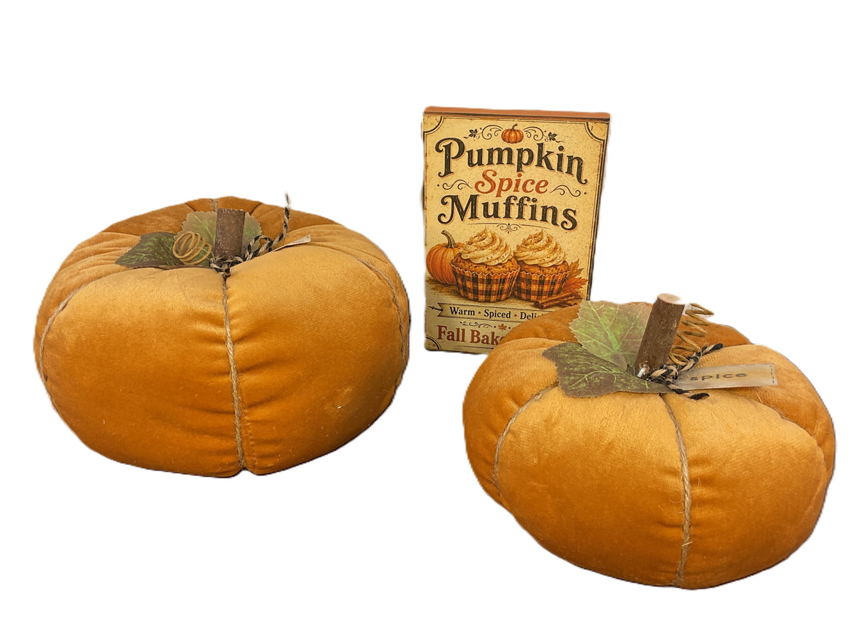 AGSD Fall Home Decor - Soft Orange Velvet  Spice Pumpkins Various Designs