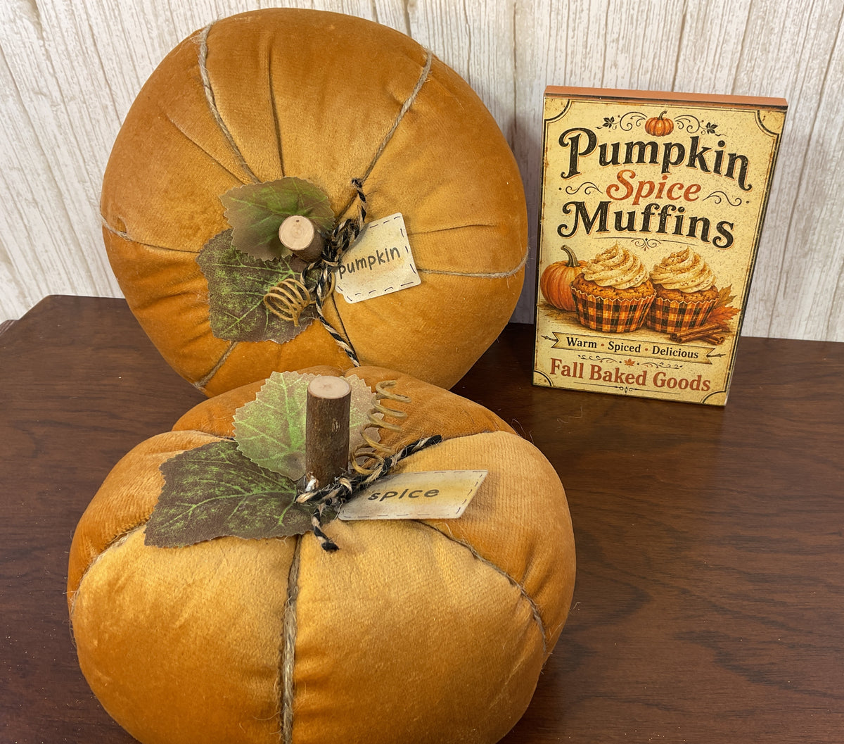 AGSD Fall Home Decor - Soft Orange Velvet  Spice Pumpkins Various Designs