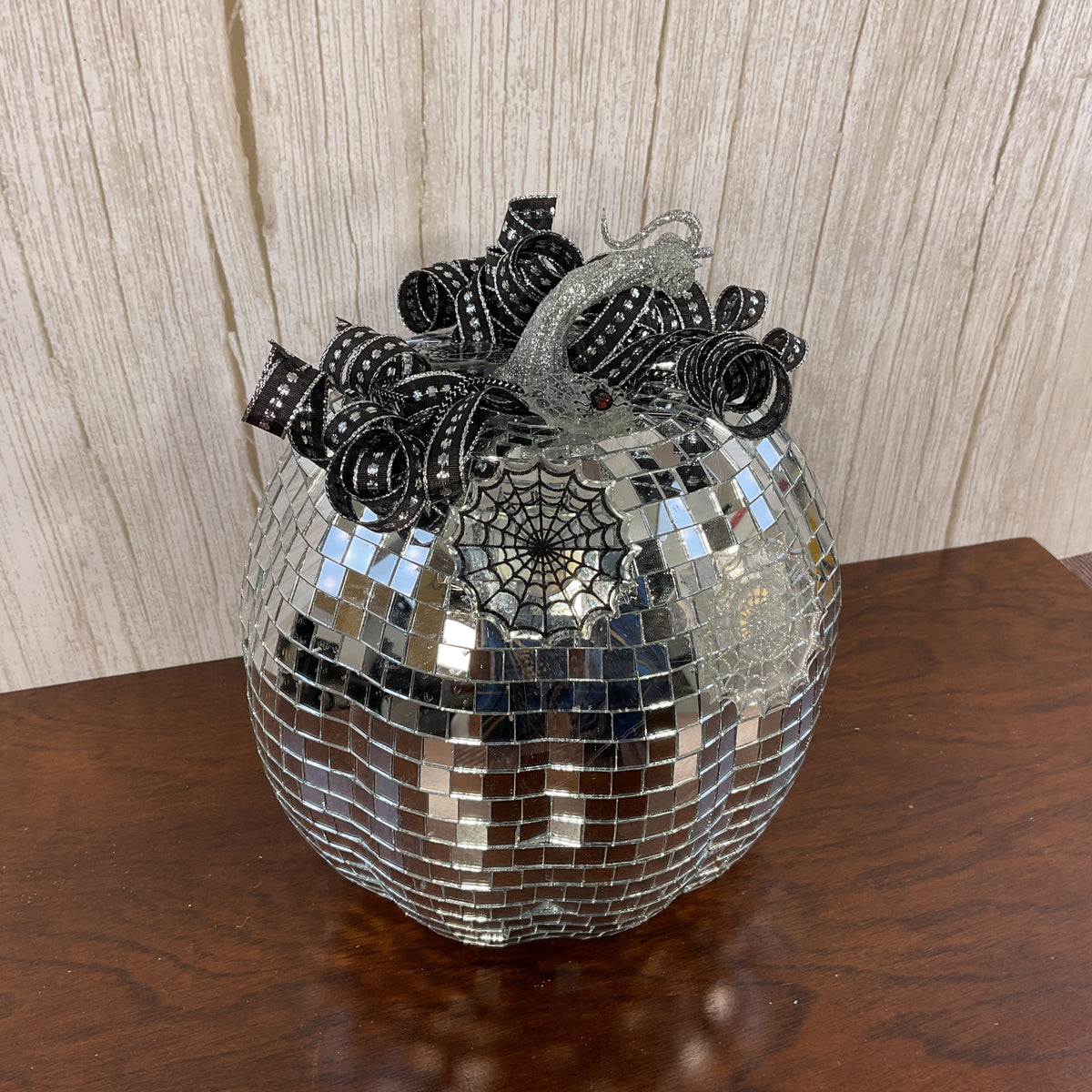AGSD Halloween Decor - Disco-ball Mirror Pumpkin 8.5 inch tall