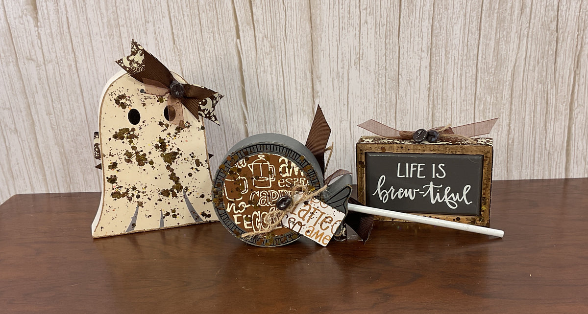 AGSD Halloween Decor - Ghost Latte Coffee Bar Theme Tier Tray Decor 3pc Set