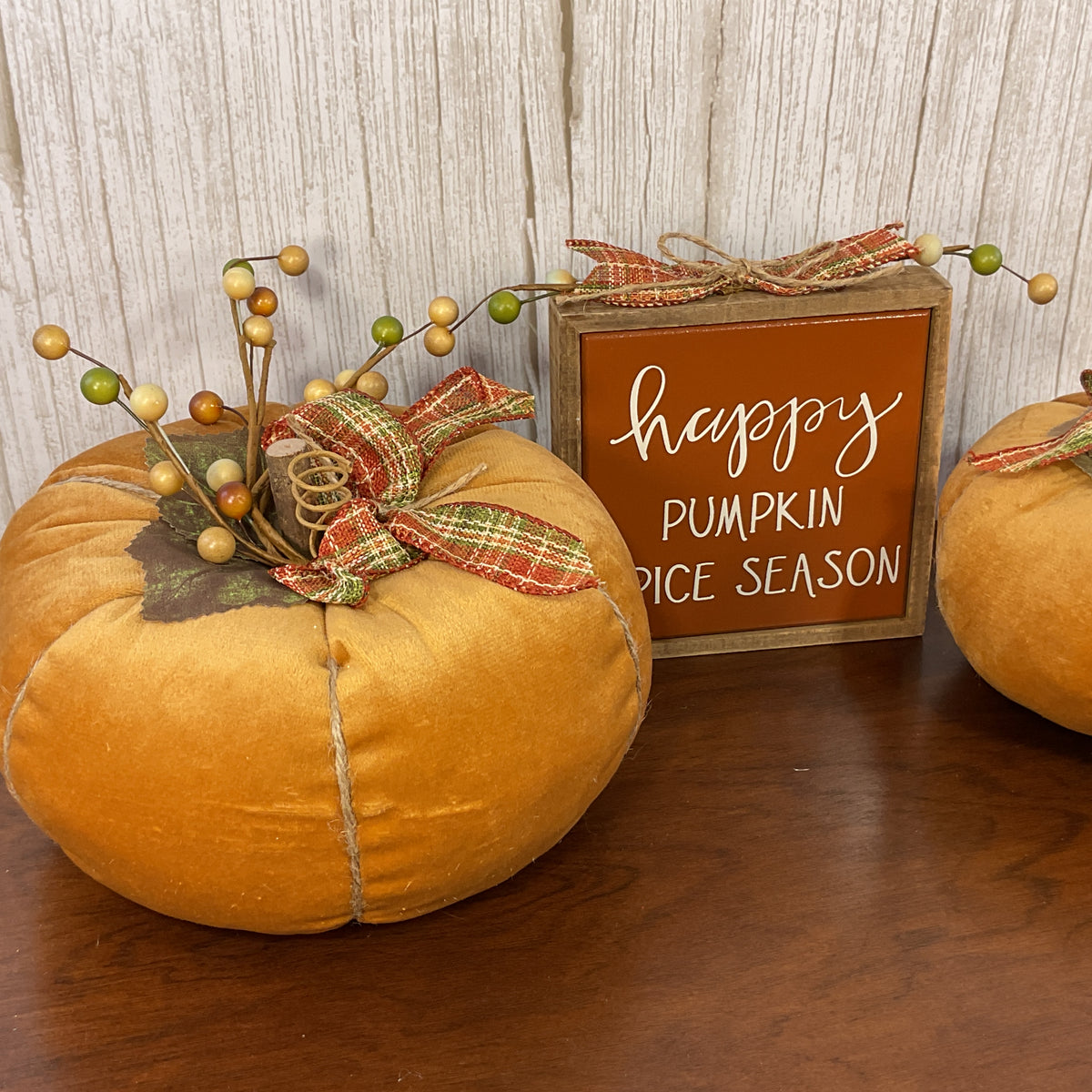 AGSD Fall Home Decor - Soft Orange Velvet  Spice Pumpkins Various Designs