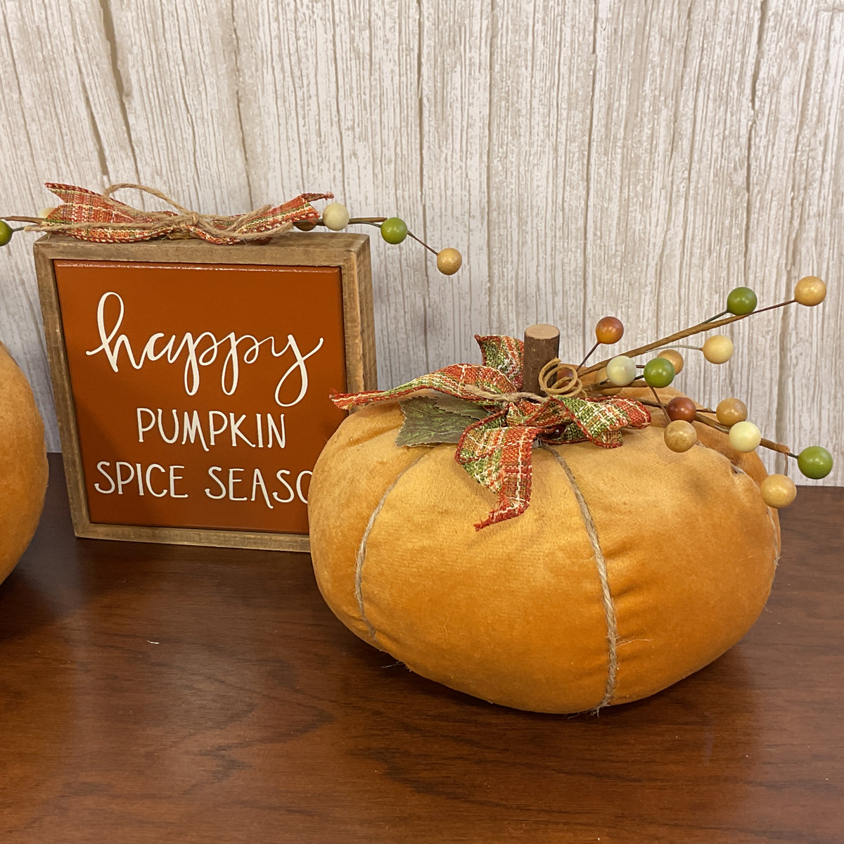 AGSD Fall Home Decor - Soft Orange Velvet  Spice Pumpkins Various Designs