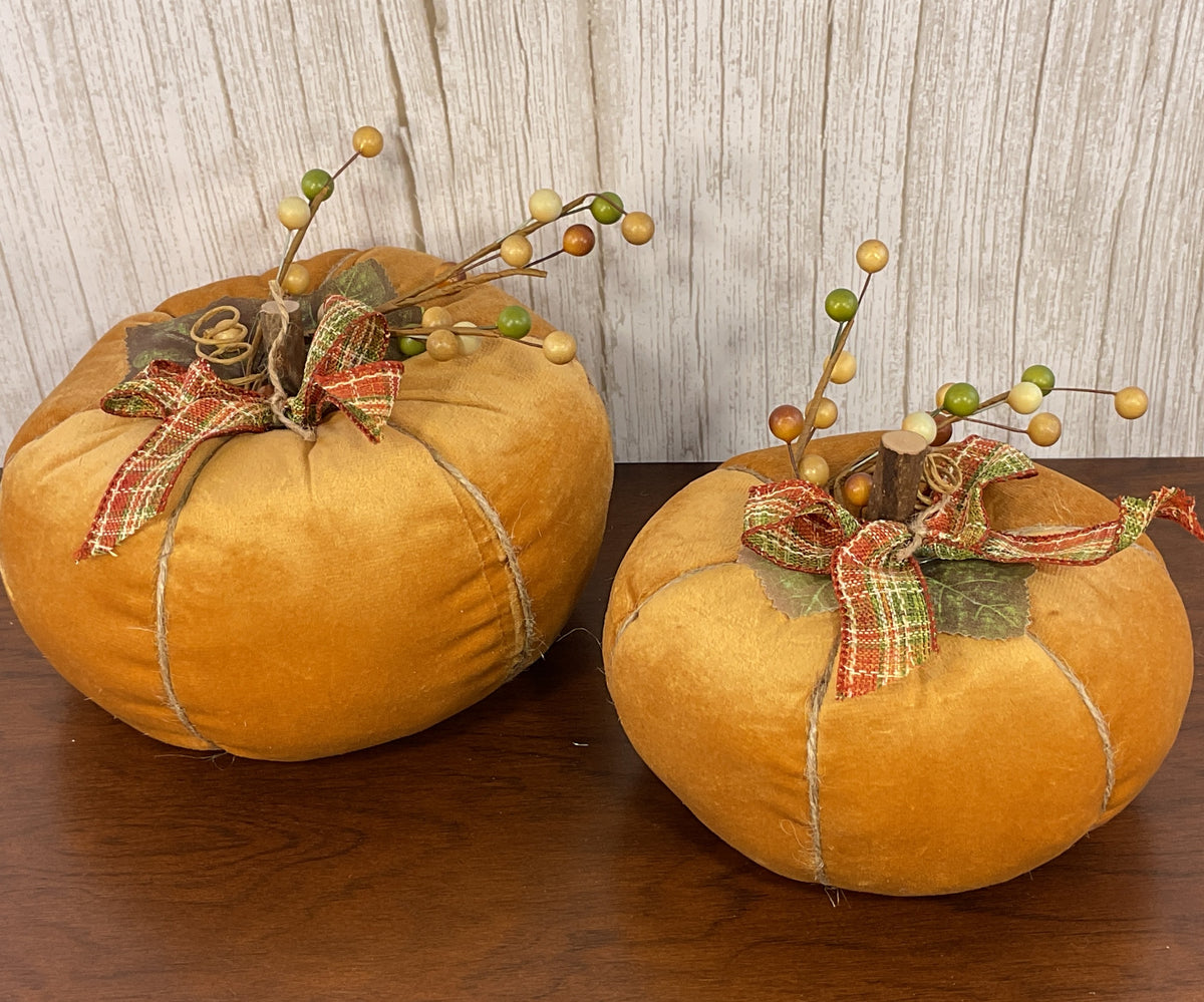 AGSD Fall Home Decor - Soft Orange Velvet  Spice Pumpkins Various Designs