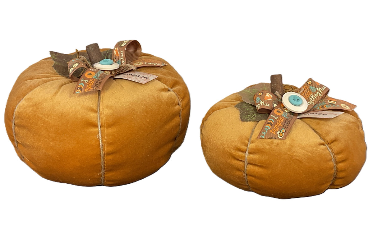 AGSD Fall Home Decor - Soft Orange Velvet  Spice Pumpkins Various Designs