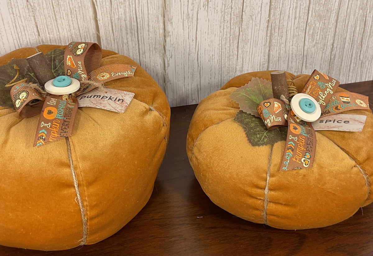 AGSD Fall Home Decor - Soft Orange Velvet  Spice Pumpkins Various Designs