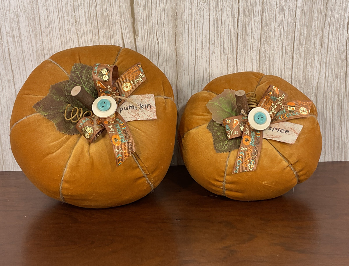 AGSD Fall Home Decor - Soft Orange Velvet  Spice Pumpkins Various Designs