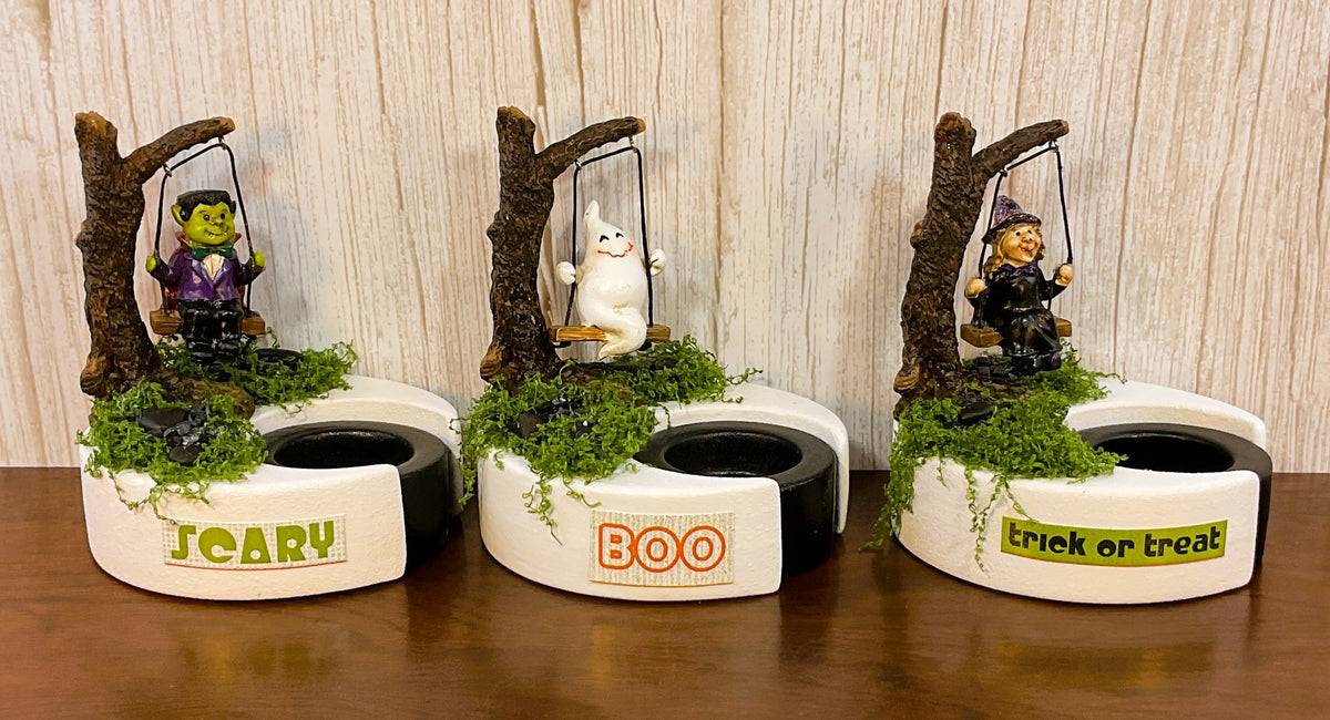 AGSD Halloween Decor - Resin Witch Ghost Monster LED Tealights Set