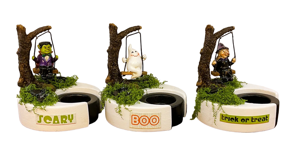 AGSD Halloween Decor - Resin Witch Ghost Monster LED Tealights Set