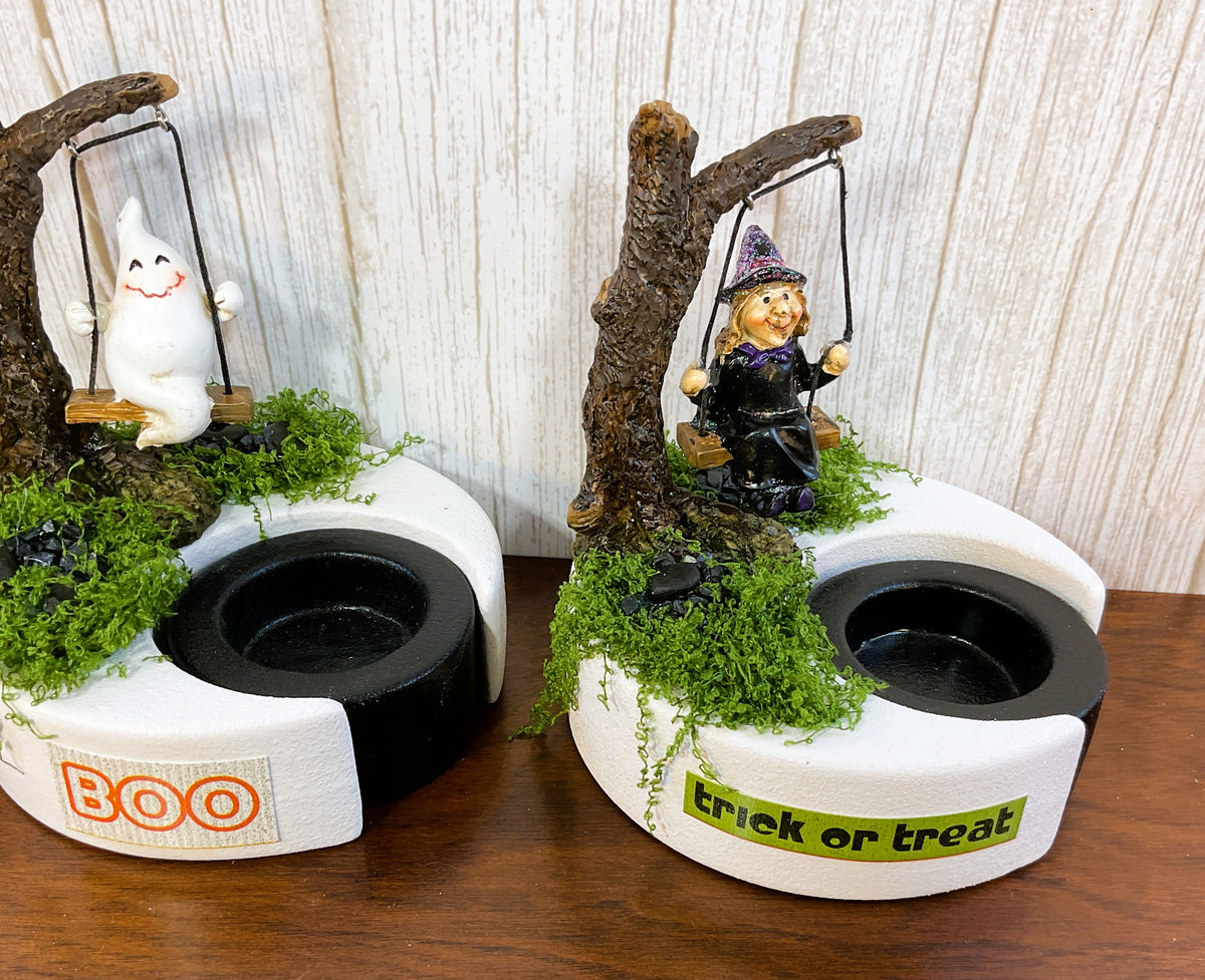 AGSD Halloween Decor - Resin Witch Ghost Monster LED Tealights Set