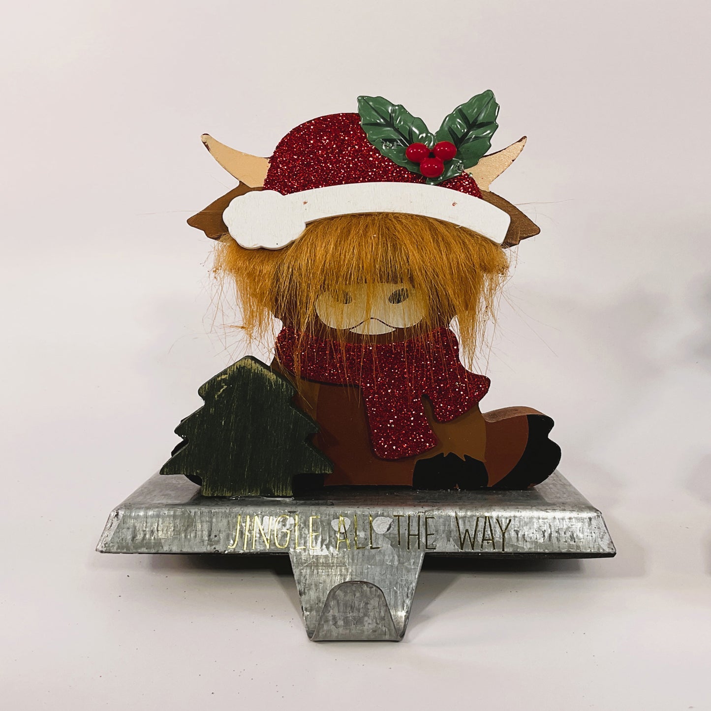 AGSD Christmas Decor – Wood Highland Cow Stocking Holder 2pc Set