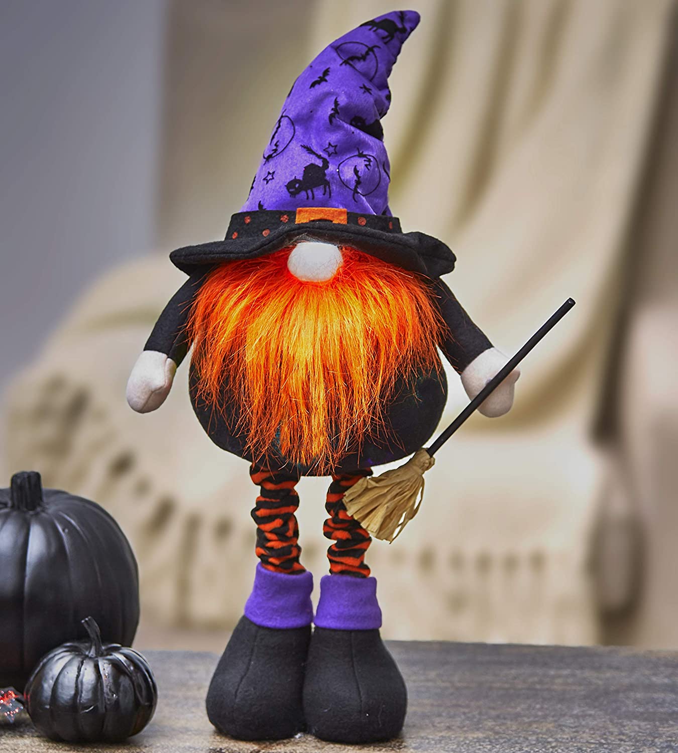 LC Halloween Decor - Lighted Large Standing Witch Gnome Plush Greeter