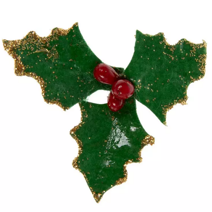 HL Christmas Craft Supply - Glitter Holly Paper Embellishments 12pc