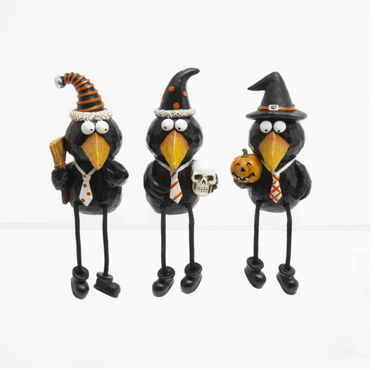 Gerson Halloween Decor - Black Resin Judgemental Black Crow 3pc Set