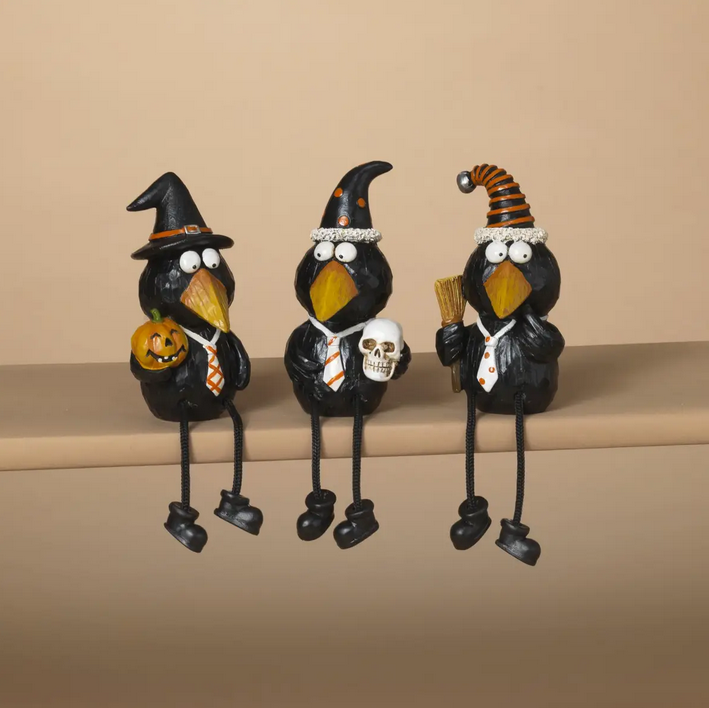 Gerson Halloween Decor - Black Resin Judgemental Black Crow 3pc Set