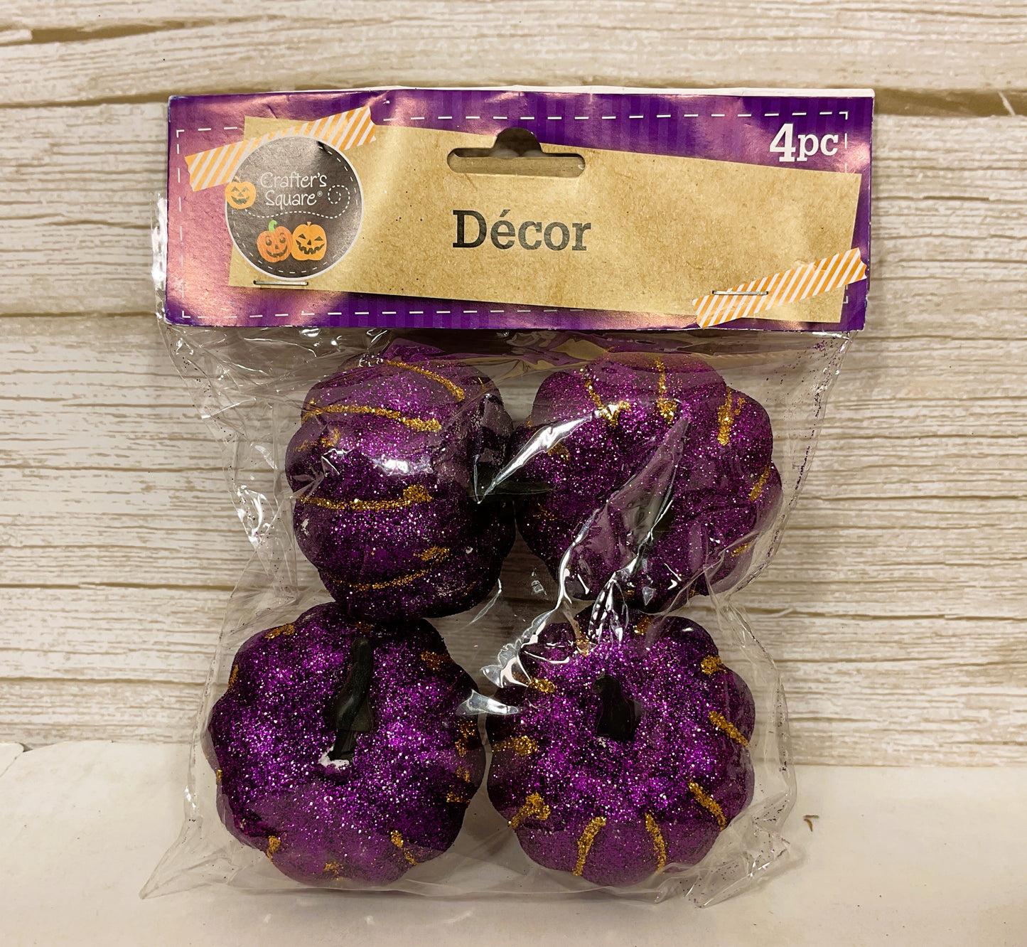 DT Halloween Supply Decor - Small Purple Glitter Pumpkins 4pc