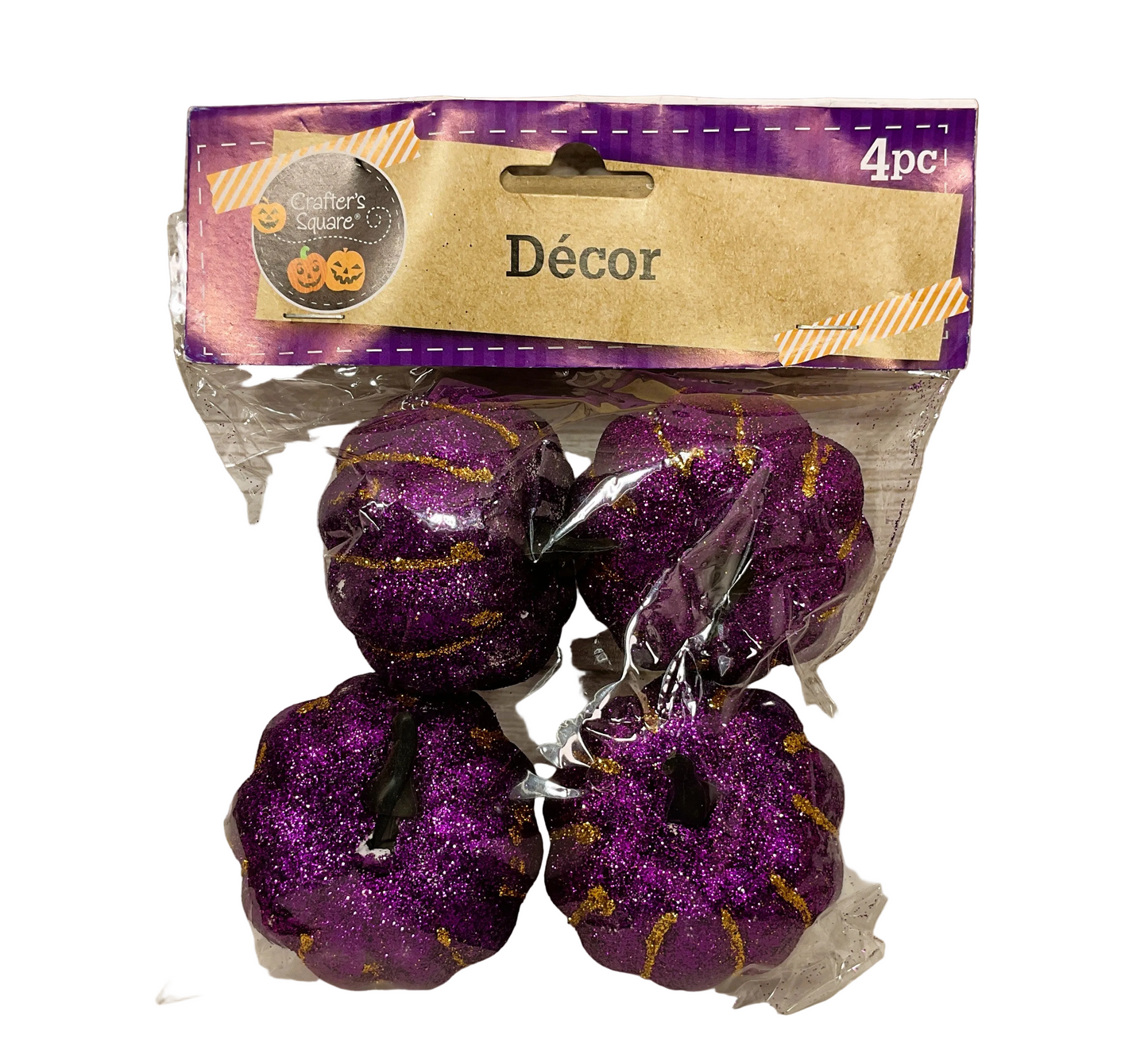 DT Halloween Supply Decor - Small Purple Glitter Pumpkins 4pc