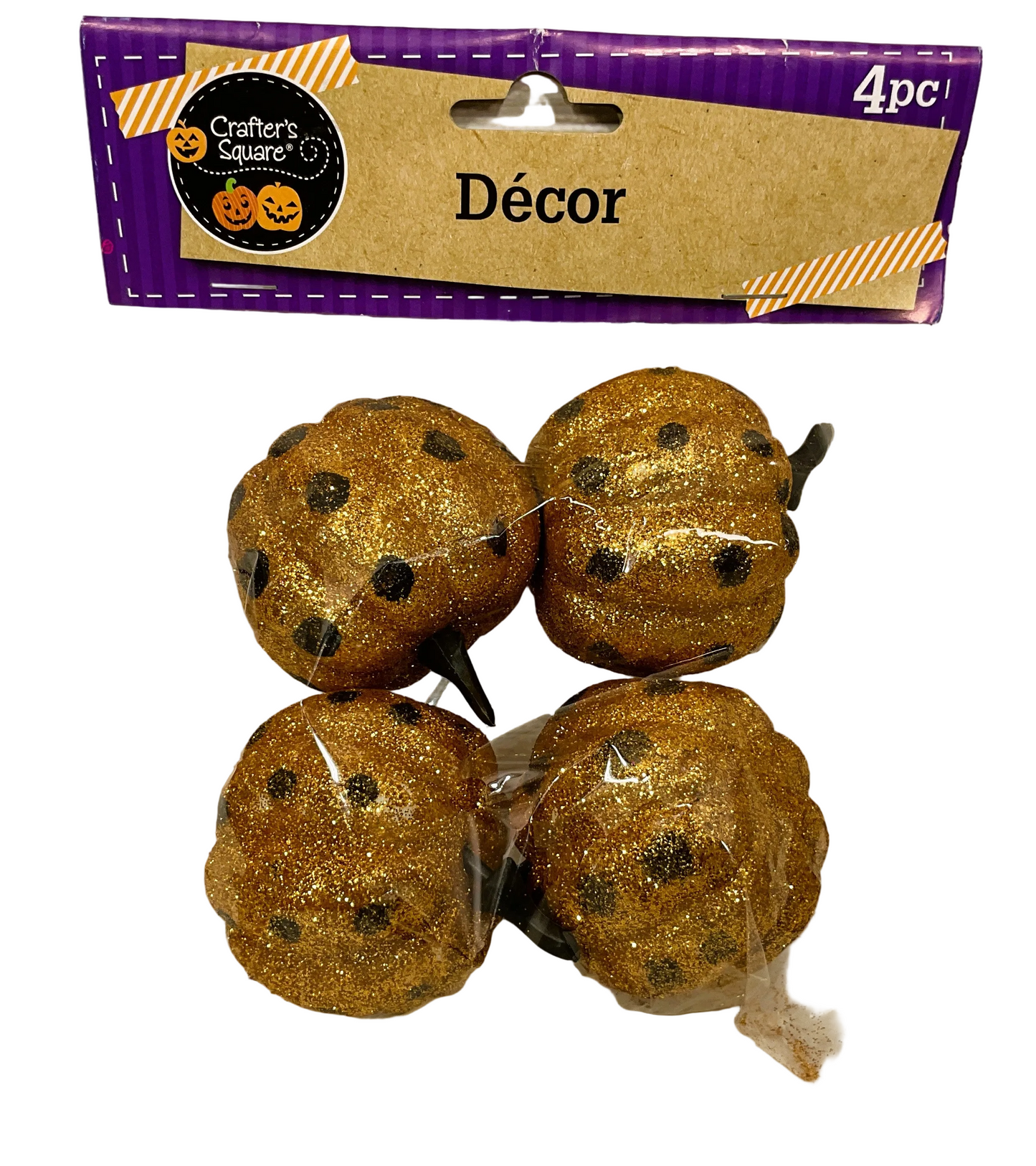 DT Halloween Supply Decor - Small Orange Glitter Pumpkins 4pc
