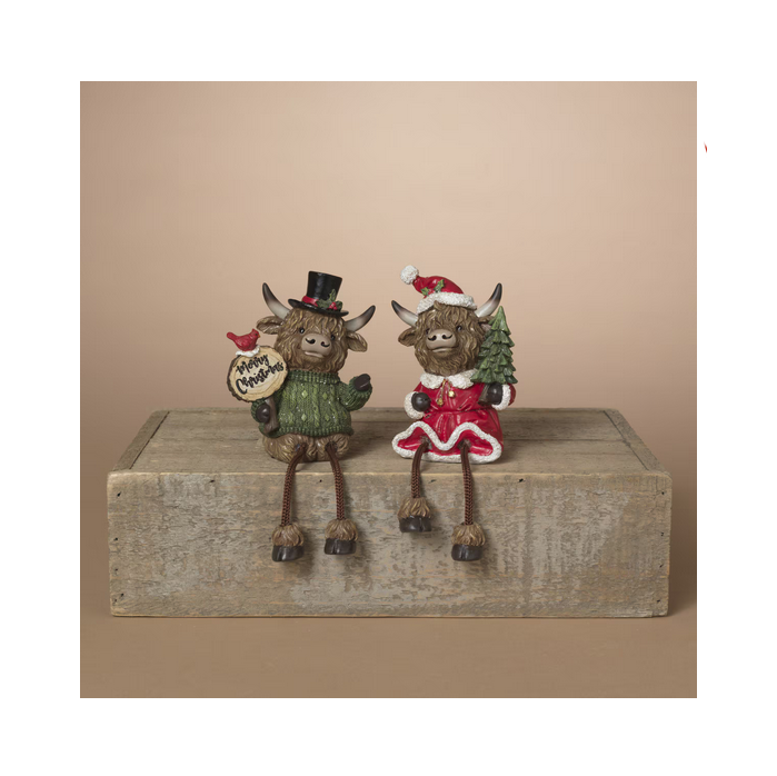 Gerson Christmas Decor - Mr Mrs Highland Cow Sitter Figurines 2pc