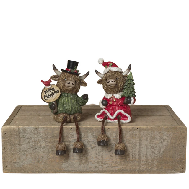 Gerson Christmas Decor - Mr Mrs Highland Cow Sitter Figurines 2pc