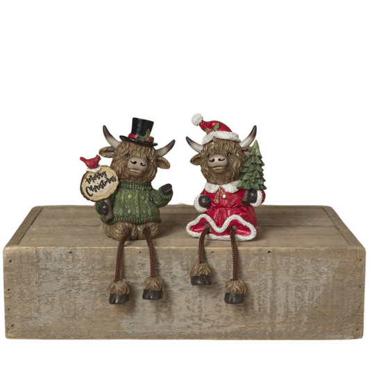 Gerson Christmas Decor - Mr Mrs Highland Cow Sitter Figurines 2pc