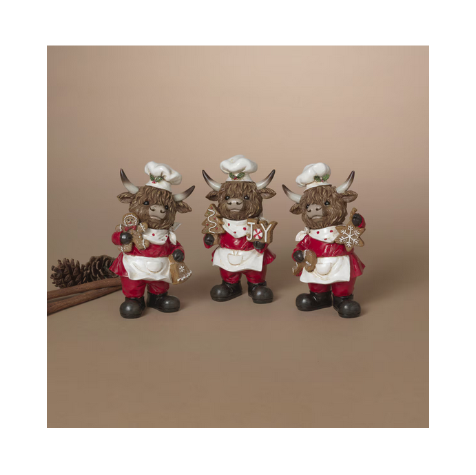 Gerson Christmas Decor - Gingerbread Bakers Highland Cow Figurines 3pc