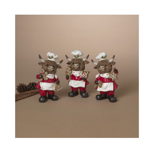 Gerson Christmas Decor - Gingerbread Bakers Highland Cow Figurines 3pc