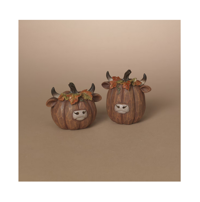 Gerson Fall Decor - Resin Pumpkin Highland Cow Figurines 4-inch 2pc