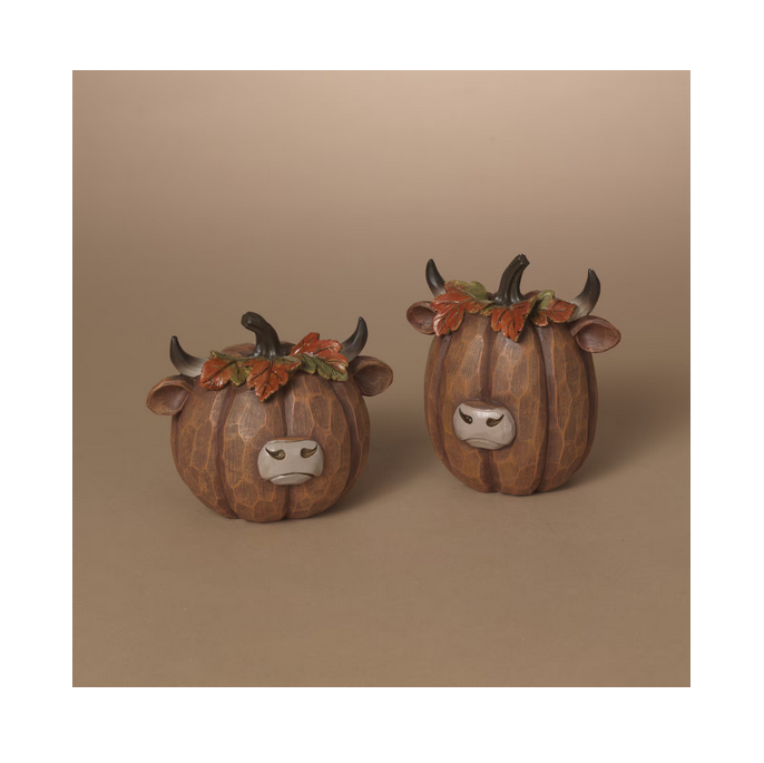 Gerson Fall Decor - Resin Pumpkin Highland Cow Figurines 2pc